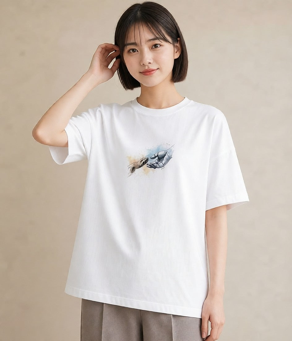 デザインTシャツ レディース 猫の手 猫 ねこ イラスト ラフカジュアル 普段着 週末コーデ 白T YMAZO