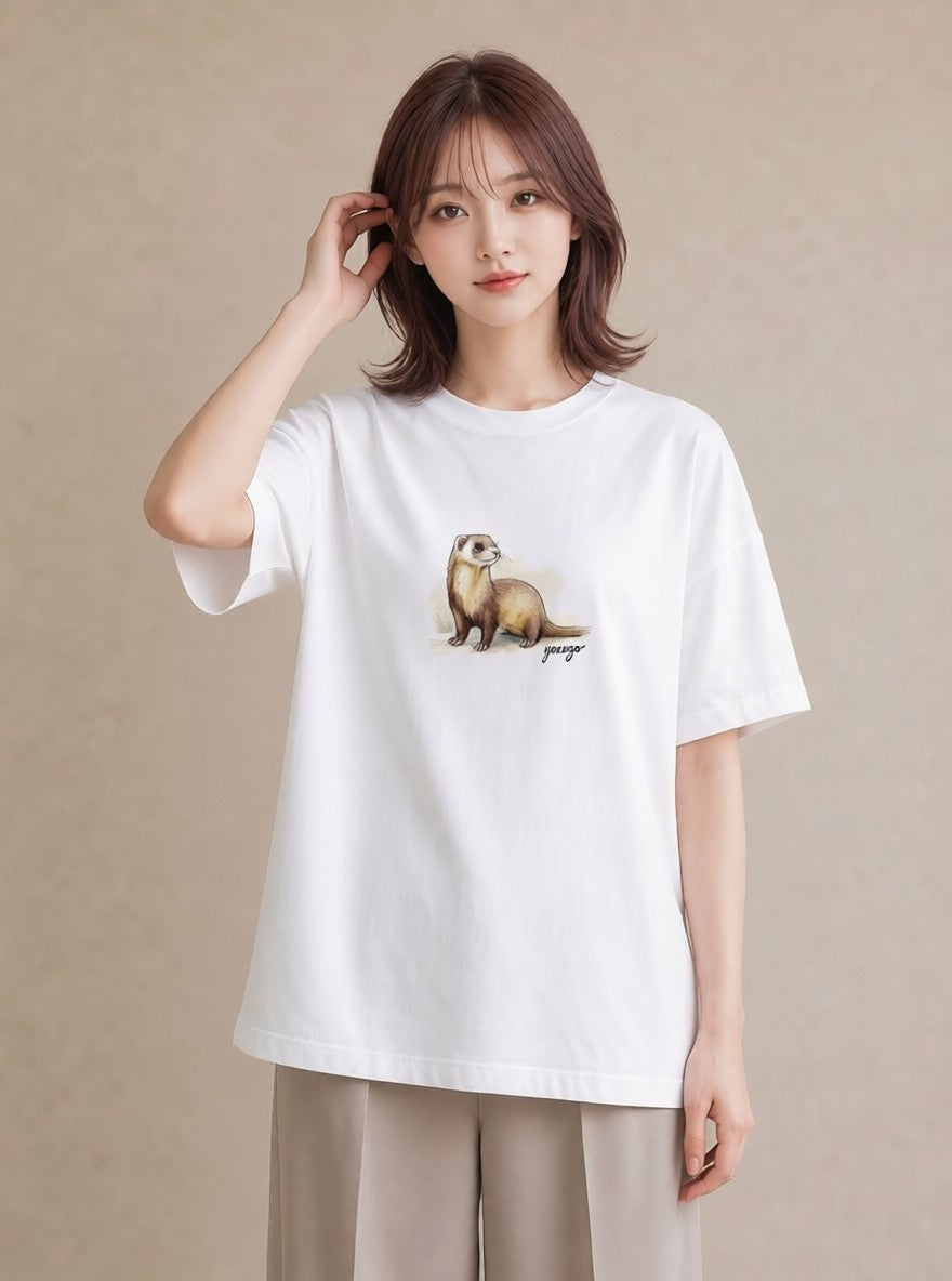 グラフィックTシャツ レディース シマリス ペット 動物 イラスト カジュアル 在宅 公園 白T YMAZO