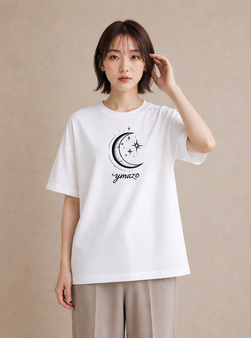 Tシャツ レディース 月と星 星空 ムーン イラスト 上品 デート 帰省 白T YMAZO