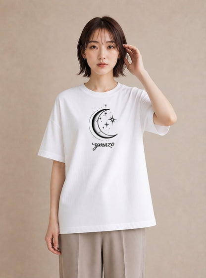 Tシャツ レディース 月と星 星空 ムーン イラスト 上品 デート 帰省 白T YMAZO
