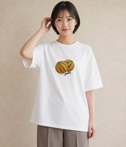 グラフィックTシャツ レディース メロン 食べ物 フード イラスト きれいめカジュアル カフェ巡り 女子会 白T YMAZO