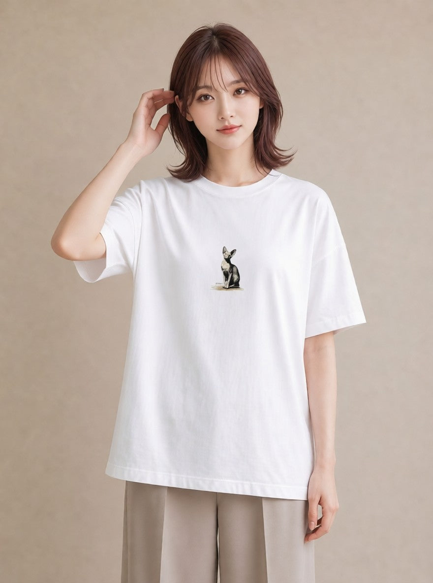 Tシャツ レディース スフィンクス 猫 ねこ イラスト お洒落 女性向けギフト 散歩 白T YMAZO