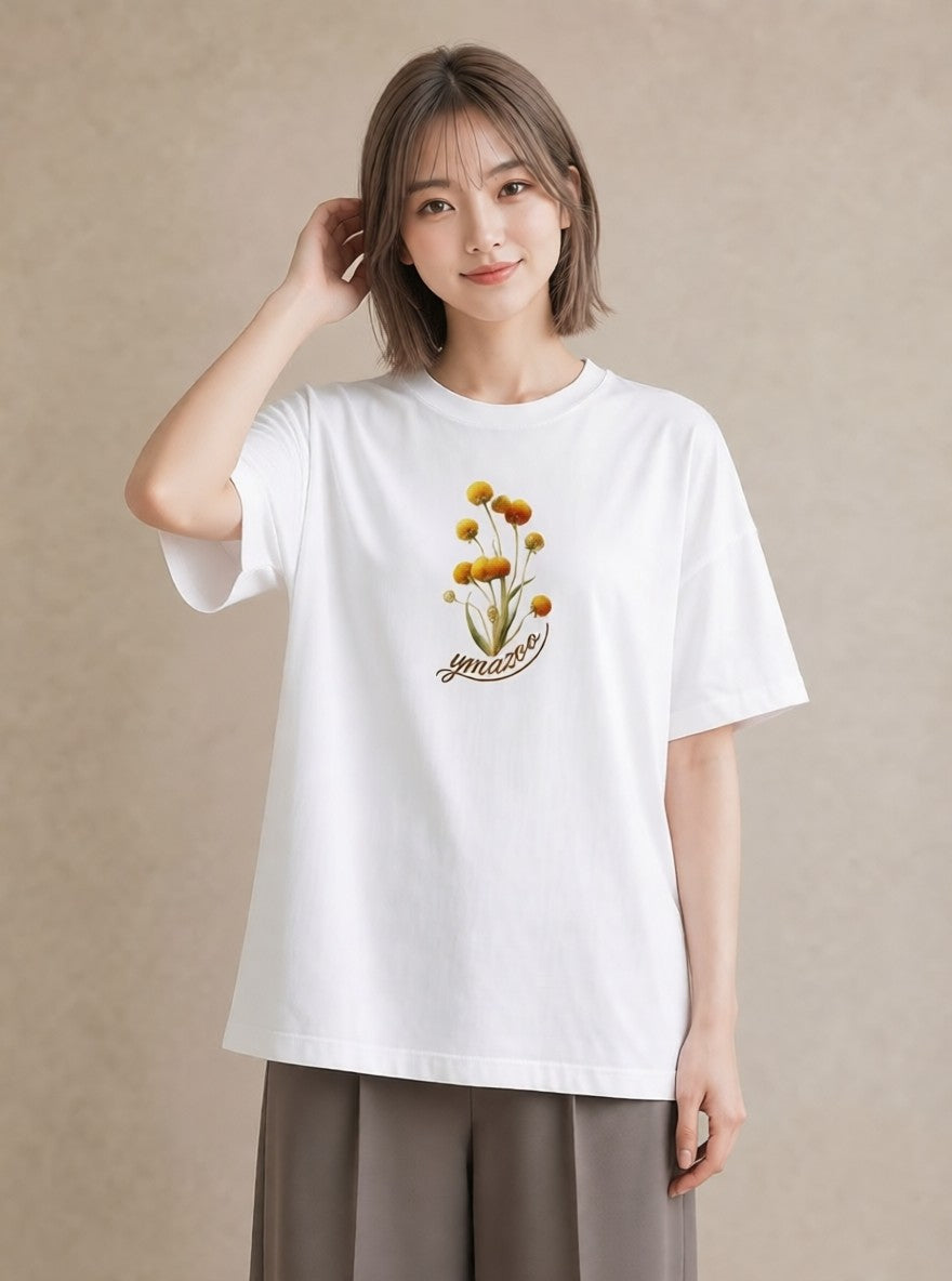 デザインTシャツ レディース ミモザ 花 花柄 イラスト 韓国風 公園 ママ 白T