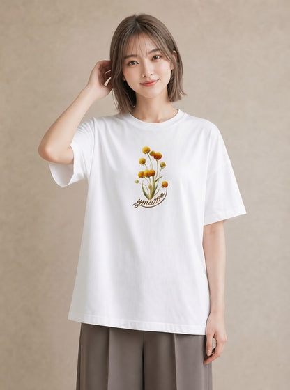 デザインTシャツ レディース ミモザ 花 花柄 イラスト 韓国風 公園 ママ 白T