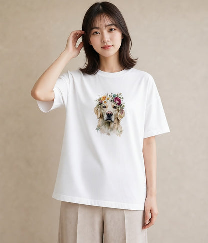 半袖Tシャツ レディース ゴールデンレトリバー ゴールデン 犬 いぬ イラスト シック 帰省 ラフ 白T YMAZO