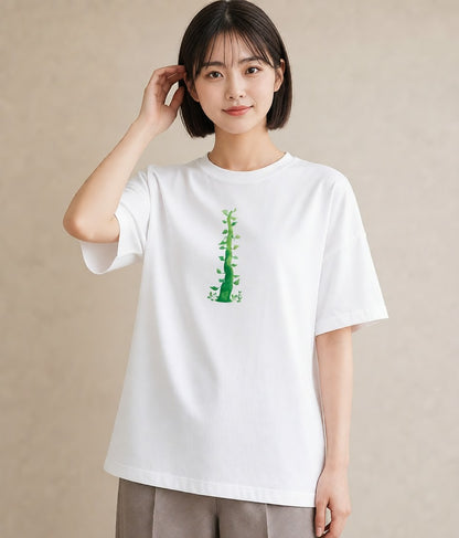 プリントTシャツ レディース 木 植物 ボタニカル イラスト シンプル 綿100 デート 白T YMAZO