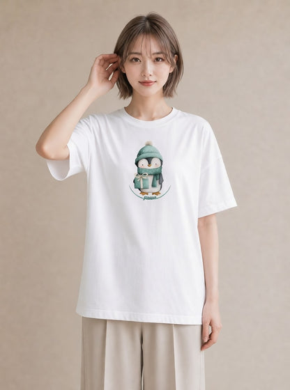 デザインTシャツ レディース ペンギン ぺんぎん 動物 アニマル イラスト ナチュラル 休日 ペアコーデ 白T YMAZO