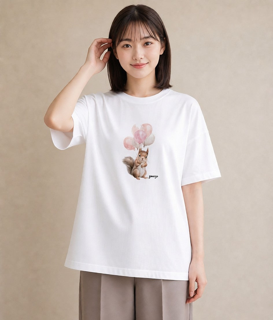 半袖Tシャツ レディース リス ペット 動物 イラスト ヴィンテージ風 女子会 お揃い 白T YMAZO