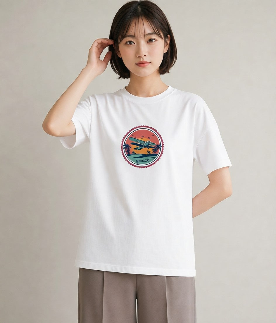 デザインTシャツ レディース 旅 トラベル スタンプ イラスト きれいめ クリスマス 旅行 白T YMAZO
