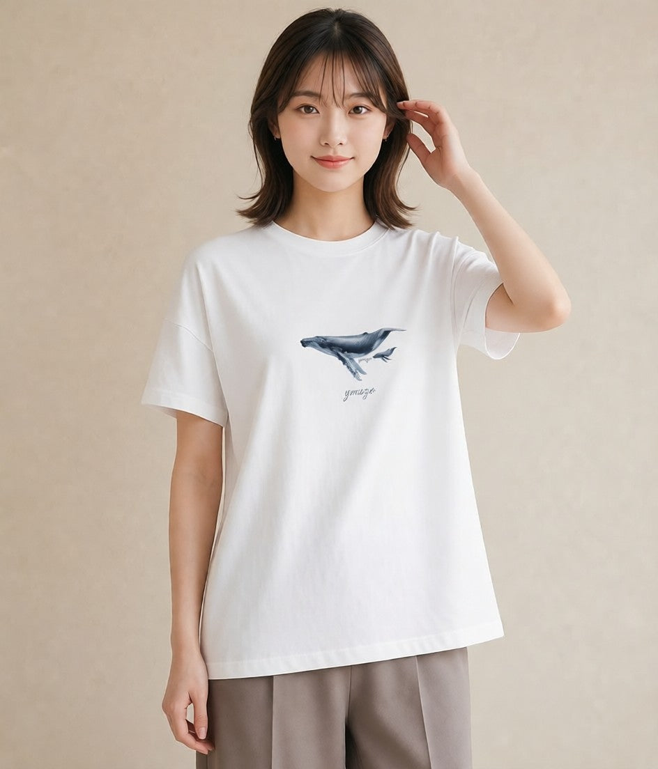 半袖Tシャツ レディース シャチ 海の生き物 海 イラスト 普段使い 夏コーデ 通学 白T YMAZO