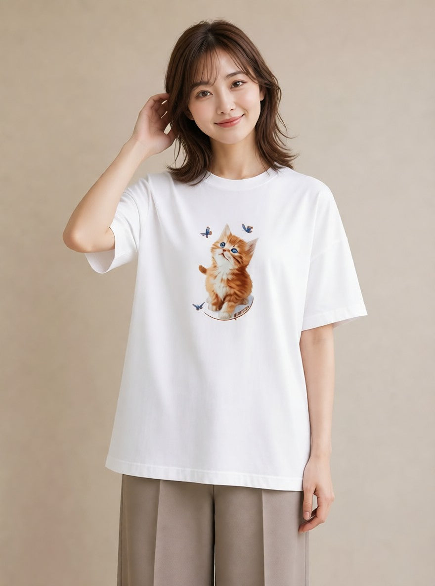 半袖Tシャツ レディース ソマリ 猫 ねこ イラスト フェミニン 女子会 お揃い 白T YMAZO
