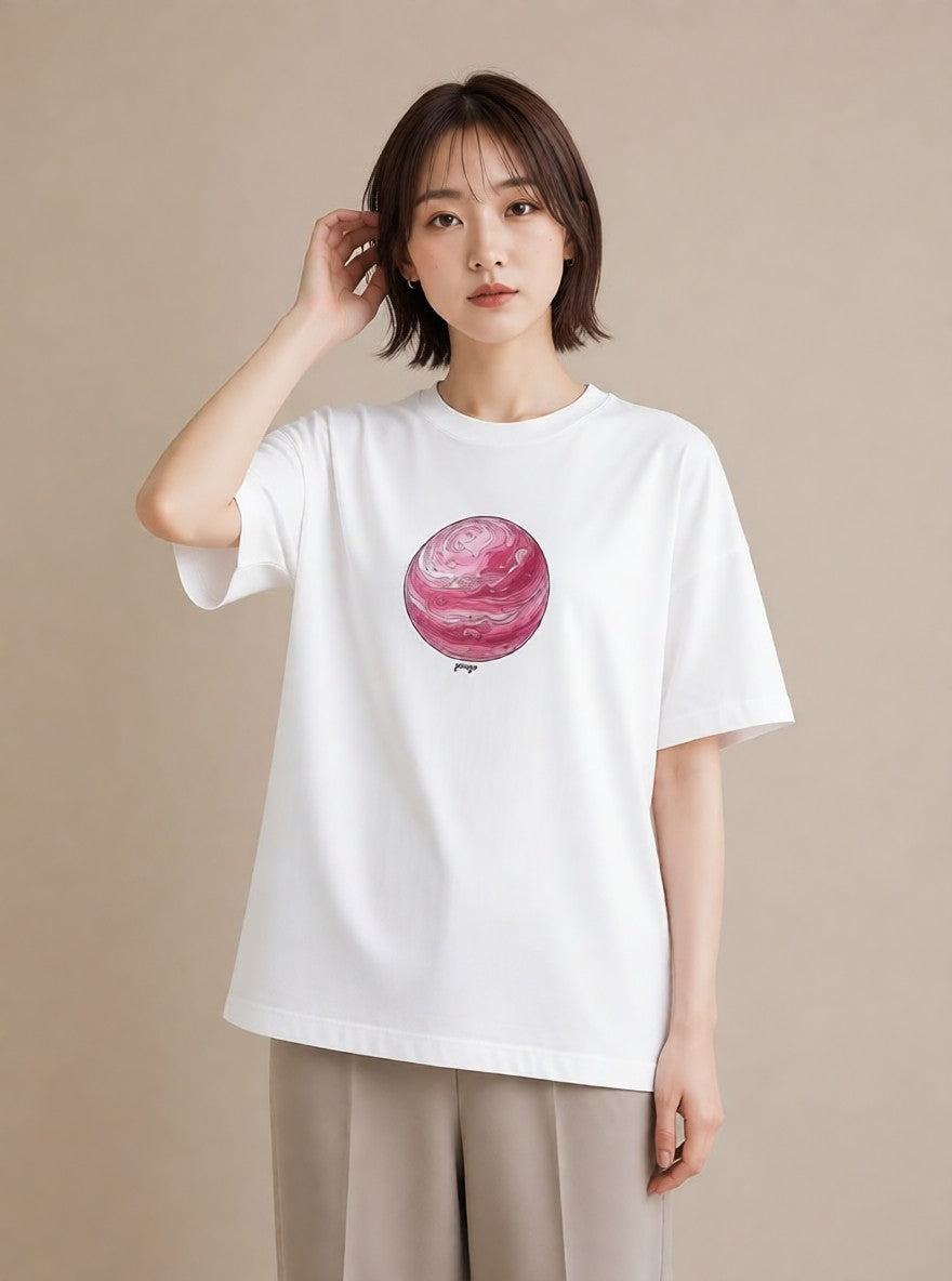 グラフィックTシャツ レディース 地球 星空 宇宙 イラスト シンプル 散歩 お出かけ 白T YMAZO