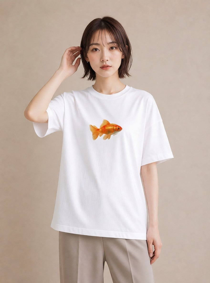半袖Tシャツ レディース 金魚 ペット 動物 イラスト 韓国風 敬老の日 ホワイトデー 白T YMAZO