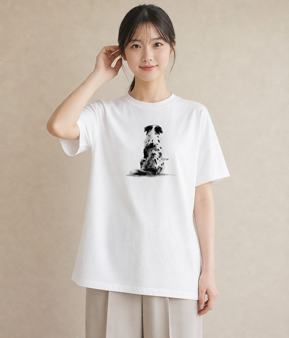 Tシャツ レディース ボーダーコリー 犬 いぬ イラスト 線画 クリスマス 旅行 白T YMAZO