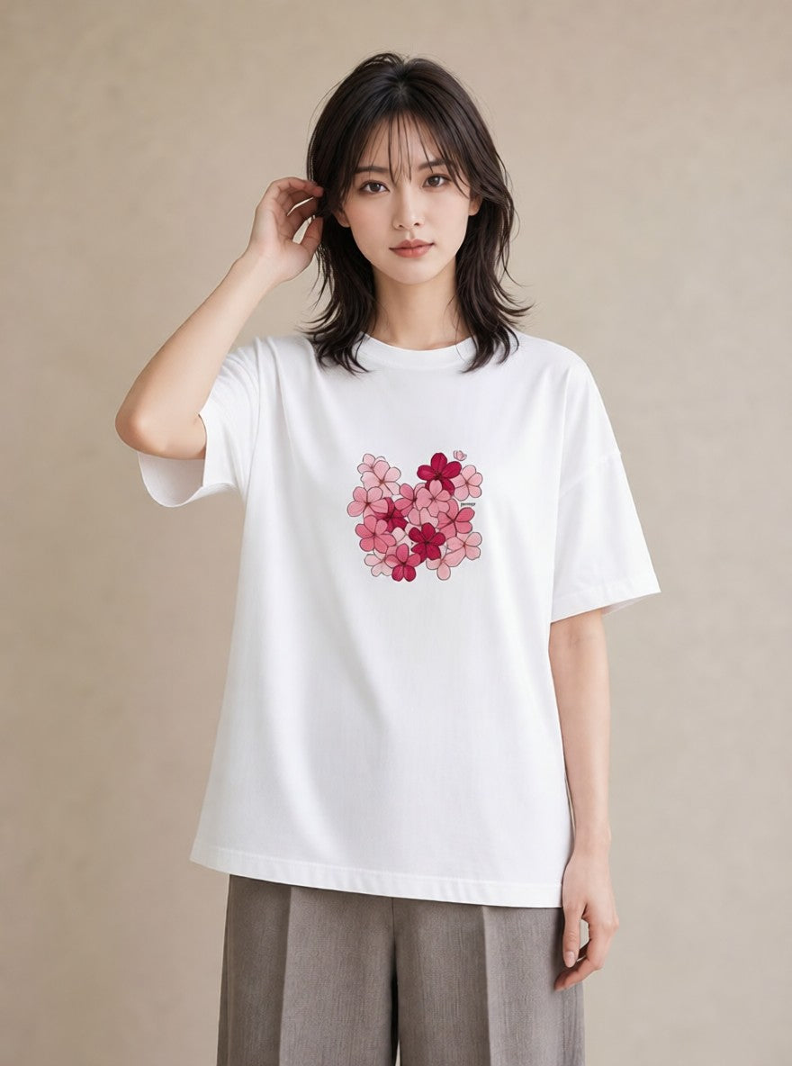 半袖Tシャツ レディース さくら 桜 サクラ 花 花柄 イラスト ラフ 20代 カジュアルコーデ 白T YMAZO