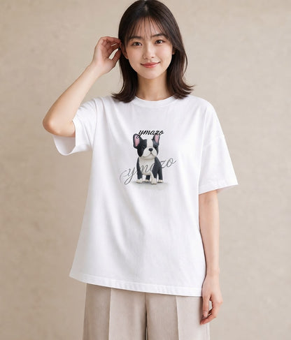 半袖Tシャツ レディース わんこ 犬 いぬ イラスト 旅行コーデ 通学 誕生日プレゼント 白T YMAZO