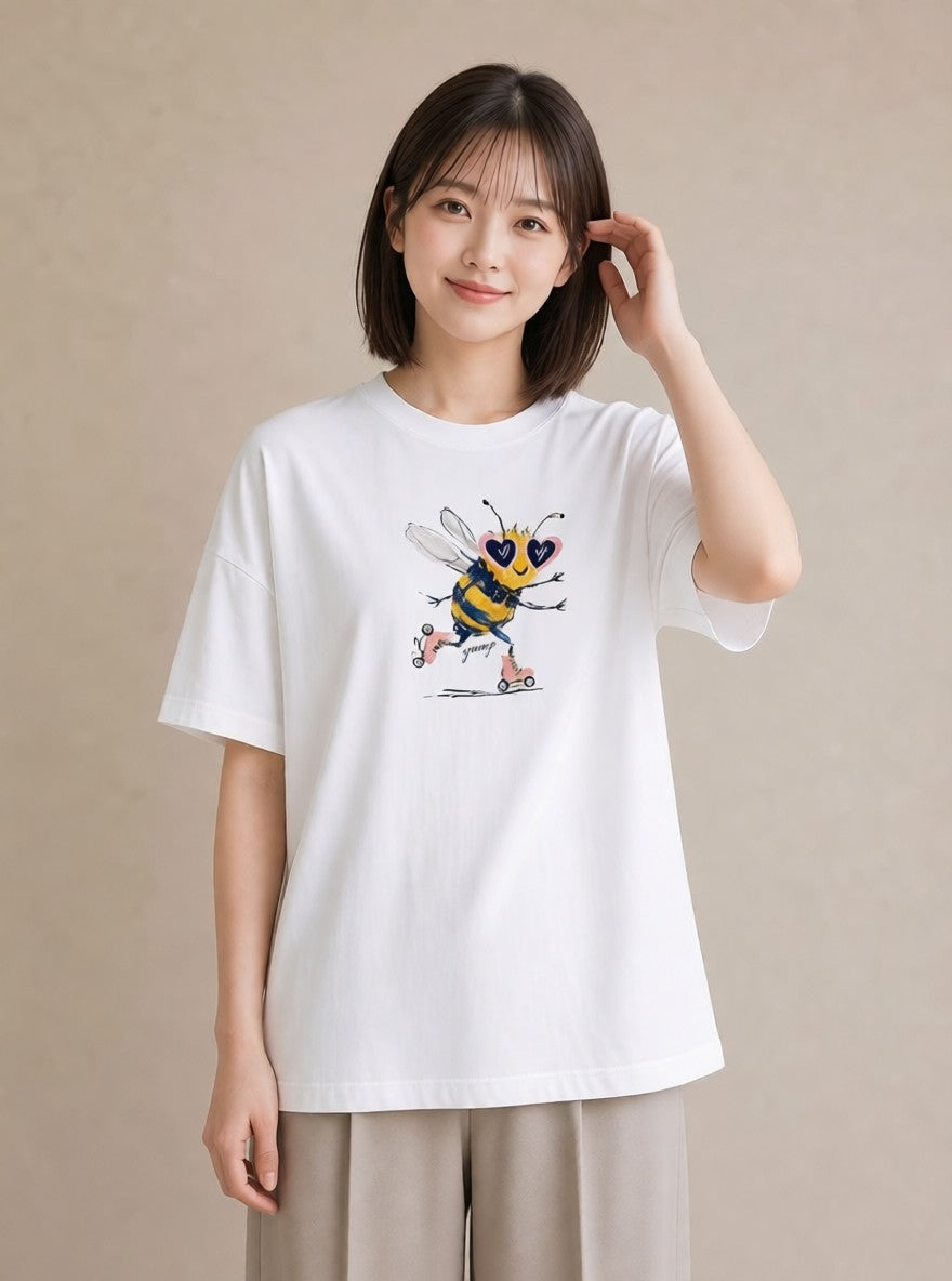 Tシャツ レディース みつばち 昆虫 虫 イラスト シンプル 帰省 ラフ 白T YMAZO