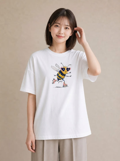 Tシャツ レディース みつばち 昆虫 虫 イラスト シンプル 帰省 ラフ 白T YMAZO