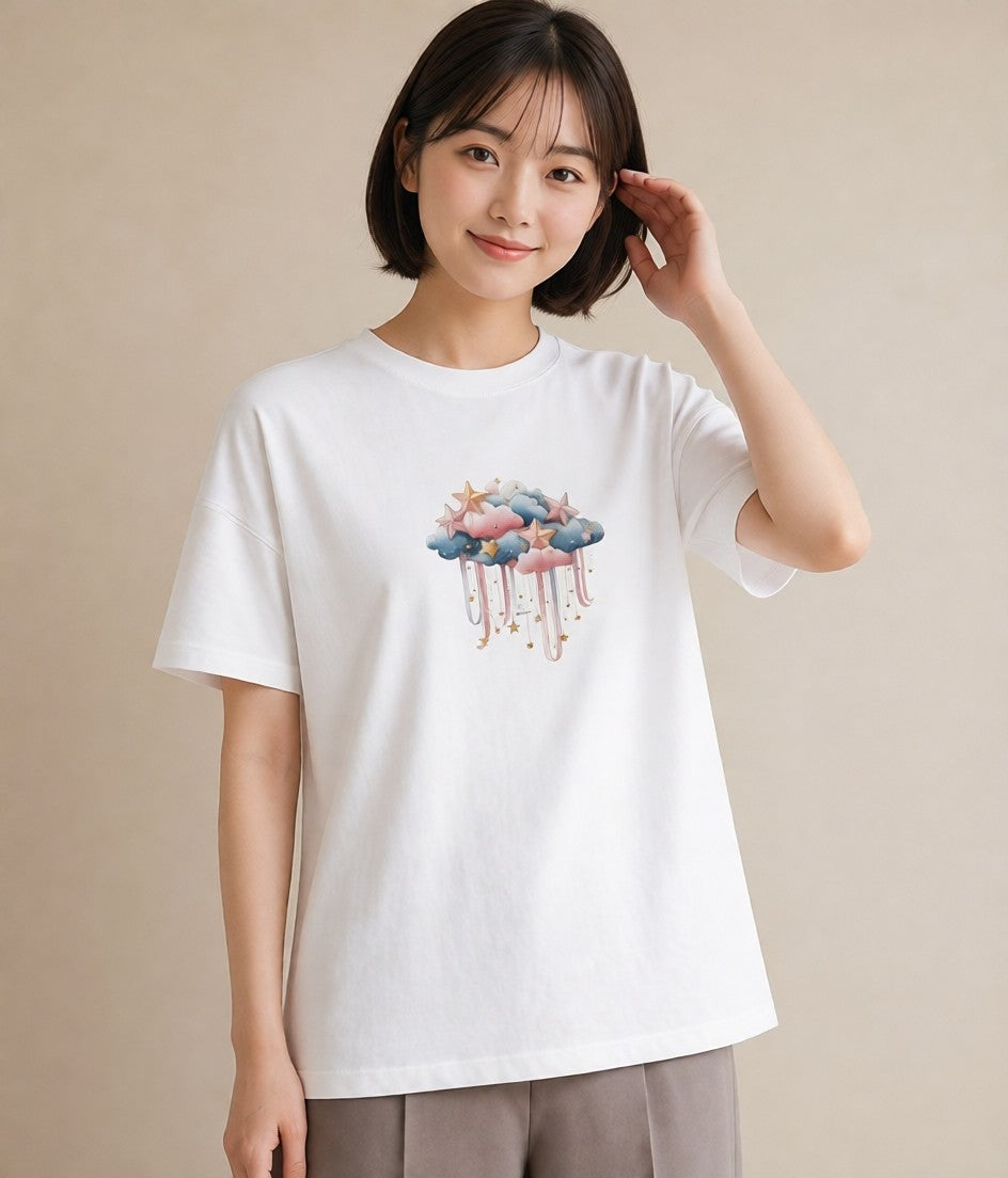 Tシャツ レディース 天の川 星空 宇宙 イラスト ゆるコーデ ギフト 母の日 白T YMAZO