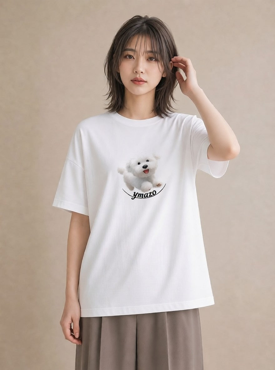 プリントTシャツ レディース ビションフリーゼ 犬 いぬ イラスト 旅行コーデ レイヤード 友達ギフト 白T YMAZO