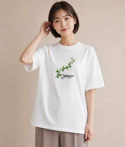 Tシャツ レディース 新緑 植物 ボタニカル イラスト ポップ お出かけ 普段着 白T YMAZO