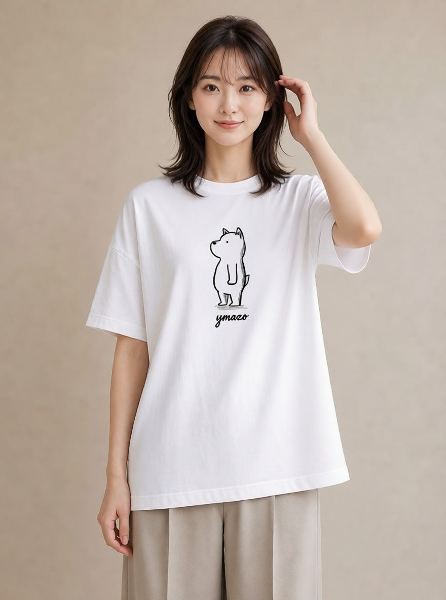 半袖Tシャツ レディース 犬 いぬ イラスト ユニーク デイリーウェア 休日 白T YMAZO