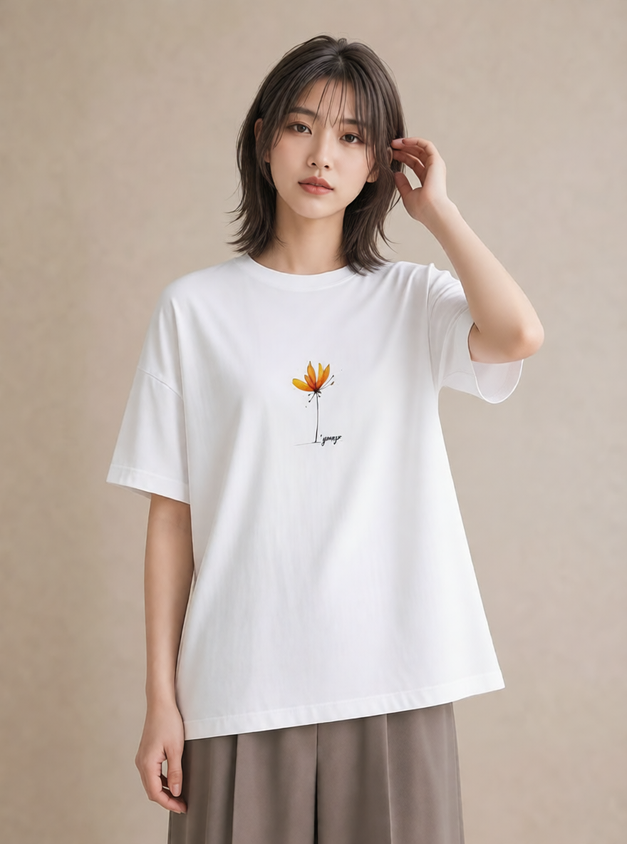 Tシャツ レディース ミモザ 花 花柄 イラスト 抜け感 母娘コーデ 自分用 白T YMAZO