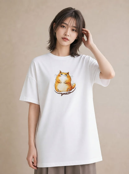 グラフィックTシャツ レディース エキゾチックショートヘア 猫 ねこ イラスト きれいめカジュアル 秋コーデ おしゃれギフト 白T YMAZO