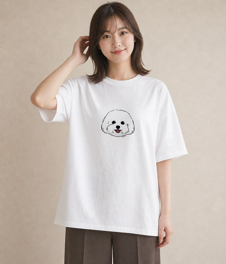デザインTシャツ レディース ビションフリーゼ 犬 いぬ イラスト きれいめ 帰省 ラフ 白T YMAZO