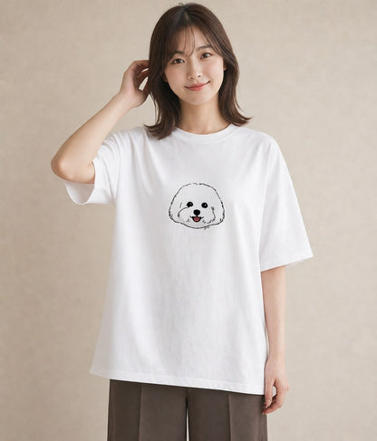 デザインTシャツ レディース ビションフリーゼ 犬 いぬ イラスト きれいめ 帰省 ラフ 白T YMAZO
