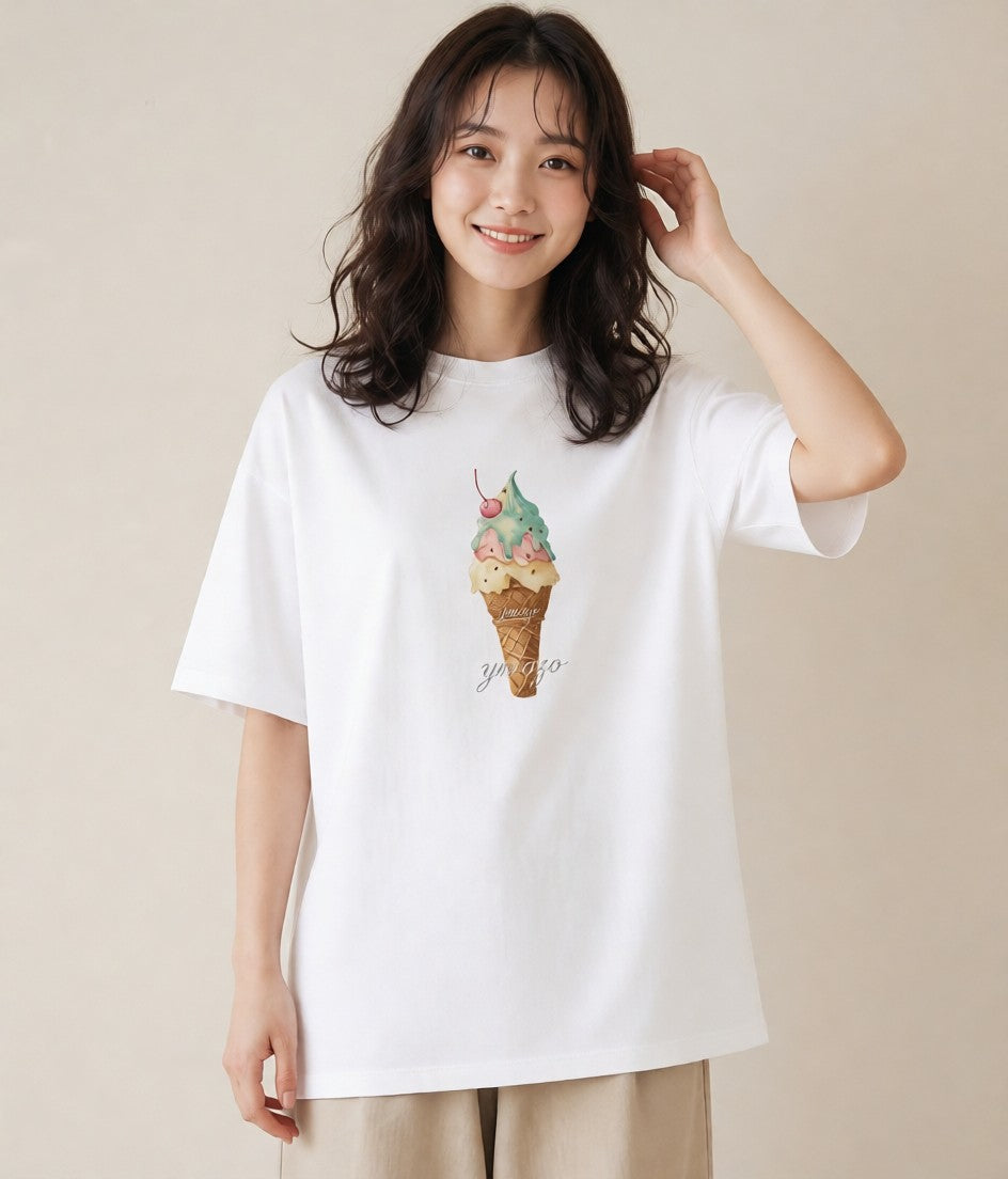 プリントTシャツ レディース キャンディ 食べ物 フード イラスト 上品 普段着 週末コーデ 白T YMAZO