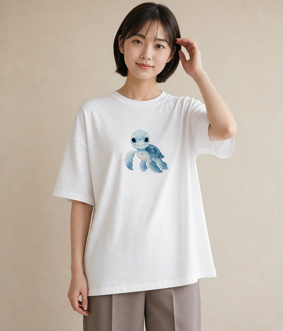 プリントTシャツ レディース ウミガメ 海の生き物 海 イラスト 休日コーデ クリスマス 旅行 白T YMAZO