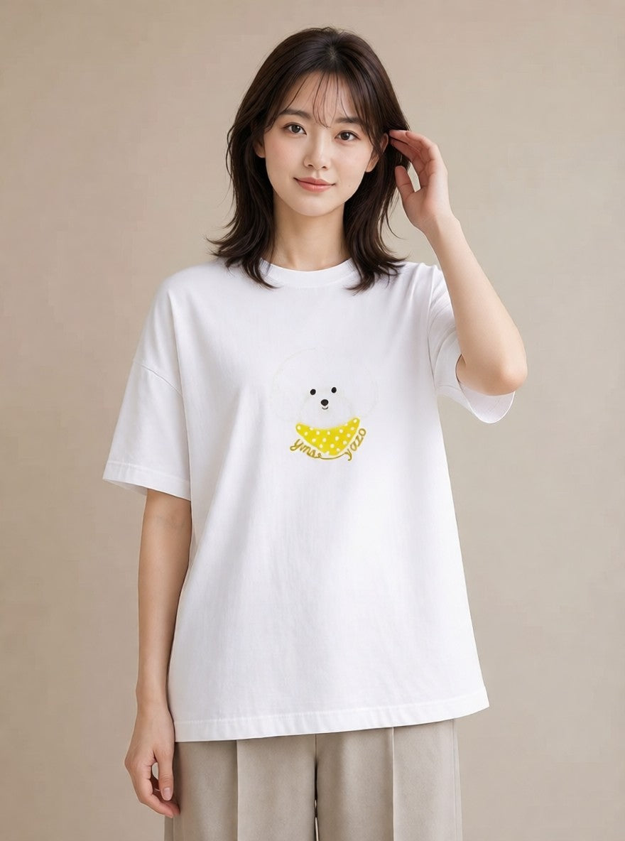 半袖Tシャツ レディース わんこ 犬 いぬ イラスト シック おしゃれギフト 社会人 白T YMAZO