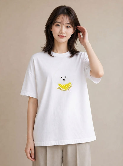 半袖Tシャツ レディース わんこ 犬 いぬ イラスト シック おしゃれギフト 社会人 白T YMAZO