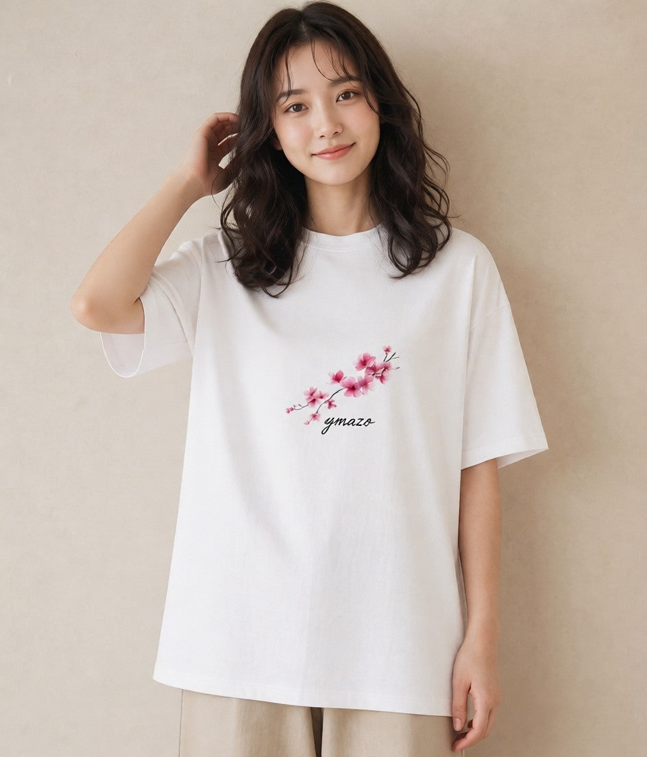 半袖Tシャツ レディース さくら 桜 サクラ 花 花柄 イラスト 可愛い 公園 ママ 白T YMAZO