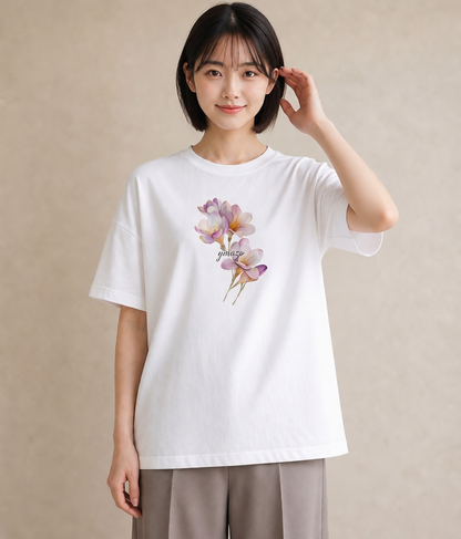プリントTシャツ レディース チューリップ 花 花柄 イラスト きれいめカジュアル カジュアルコーデ 買い物 白T YMAZO