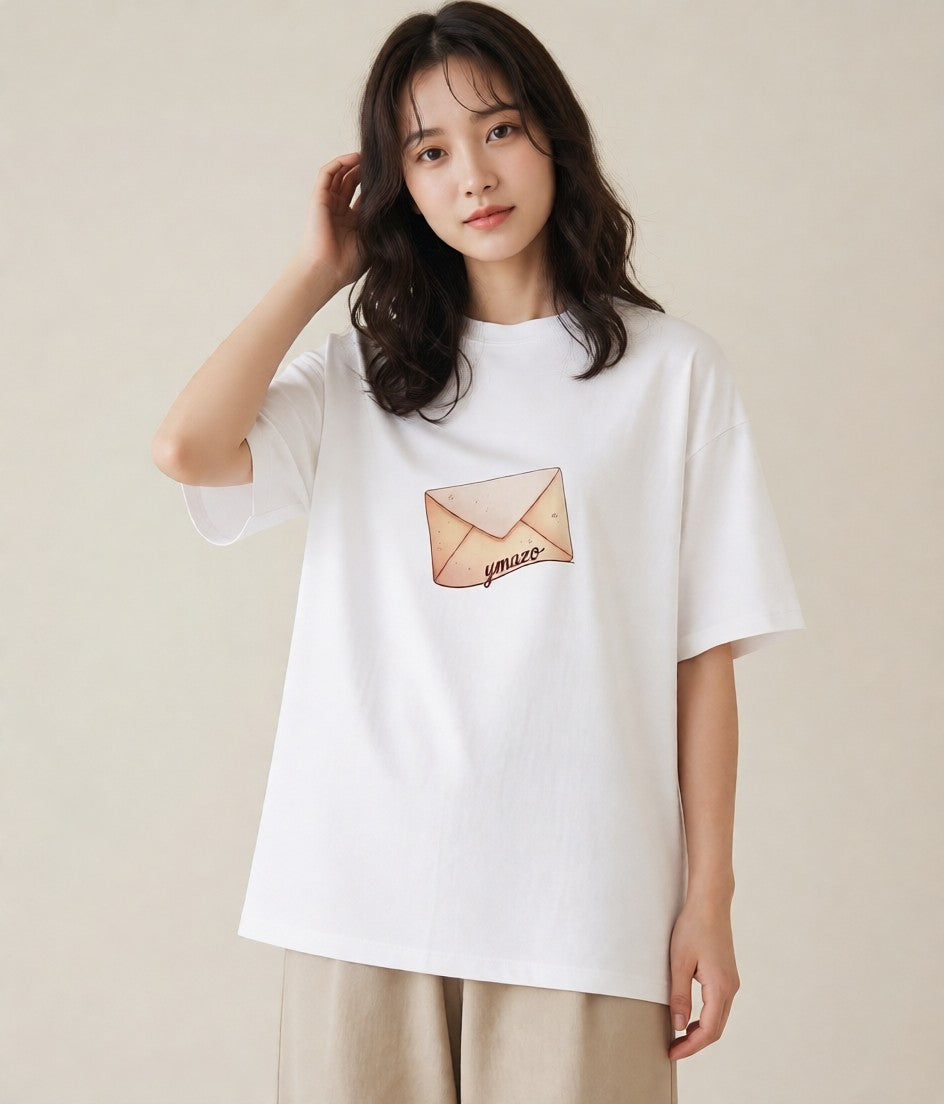 半袖Tシャツ レディース 封蝋 手紙 アンティーク ナチュラル イラスト フェミニン 女性向けギフト 散歩 白T YMAZO
