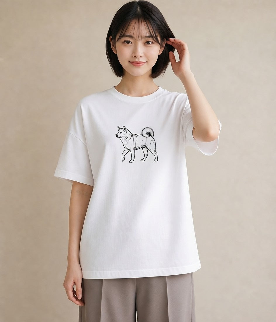 半袖Tシャツ レディース 秋田犬 犬 いぬ イラスト レトロ 在宅 公園 白T YMAZO
