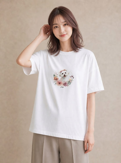 グラフィックTシャツ レディース ビションフリーゼ 犬 いぬ イラスト 水彩風 20代 カジュアルコーデ 白T YMAZO