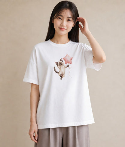 プリントTシャツ レディース ラグドール 猫 ねこ イラスト ニュアンス 送別ギフト 通勤 白T YMAZO