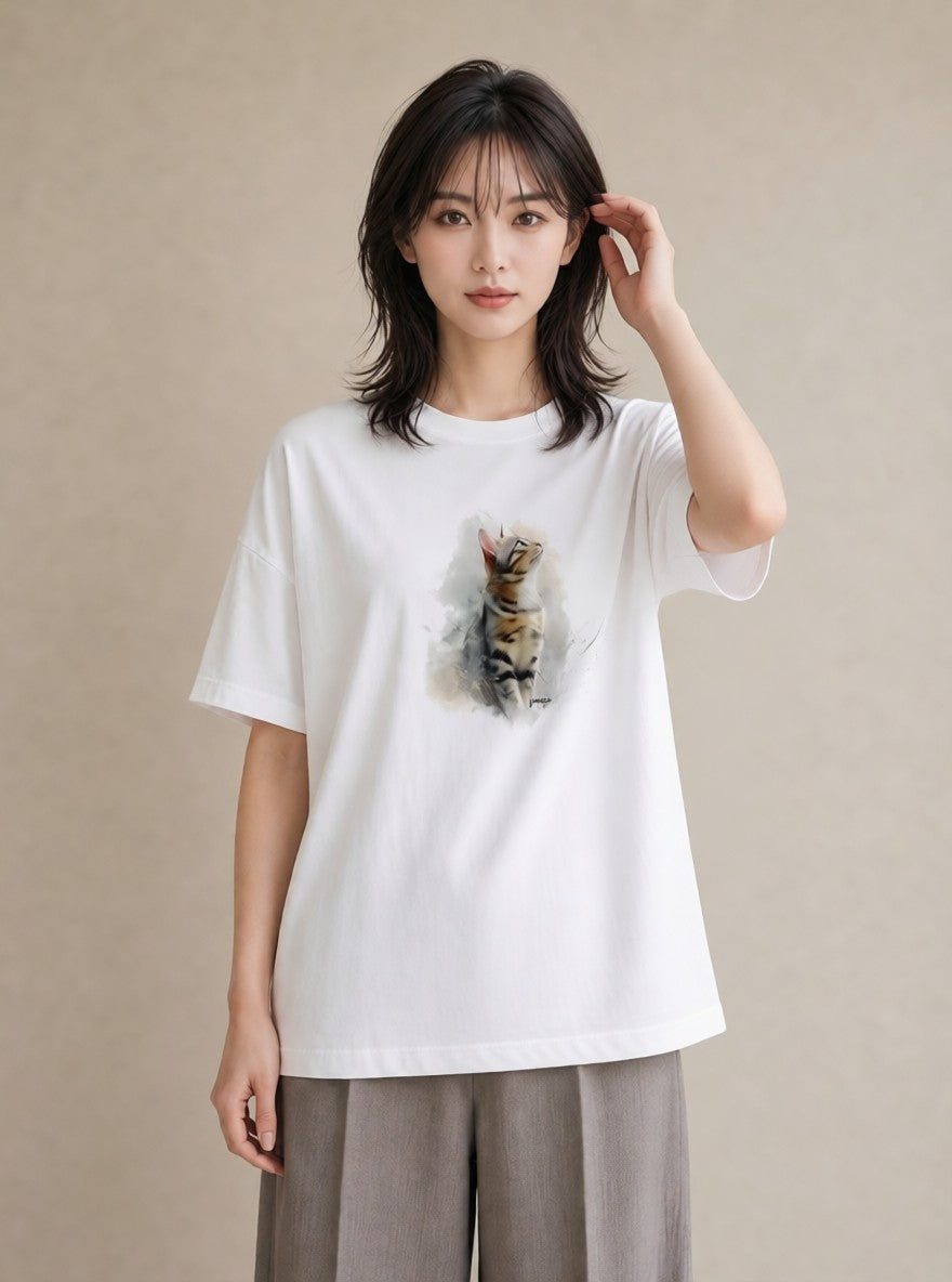 プリントTシャツ レディース シャム 猫 ねこ イラスト 抜け感 在宅 公園 白T YMAZO
