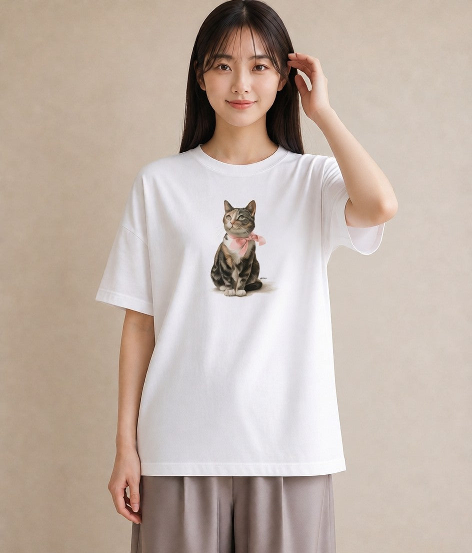 グラフィックTシャツ レディース スコティッシュフォールド 猫 ねこ イラスト レトロ 自分用 ルームウェア 白T YMAZO
