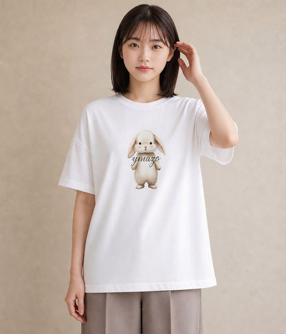 半袖Tシャツ レディース ライオンラビット ペット 動物 イラスト ヴィンテージ風 ミセス 春コーデ 白T YMAZO