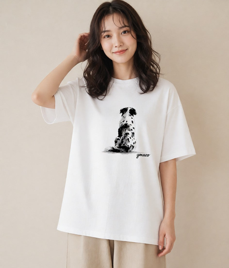 デザインTシャツ レディース ボーダーコリー 犬 いぬ イラスト 手描き風 ママ カフェ服 白T YMAZO