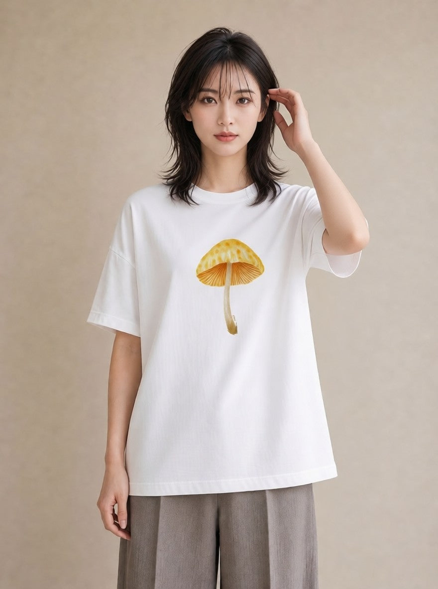 グラフィックTシャツ レディース きのこ 植物 ボタニカル イラスト ラフ ルームウェア ギフト 白T YMAZO