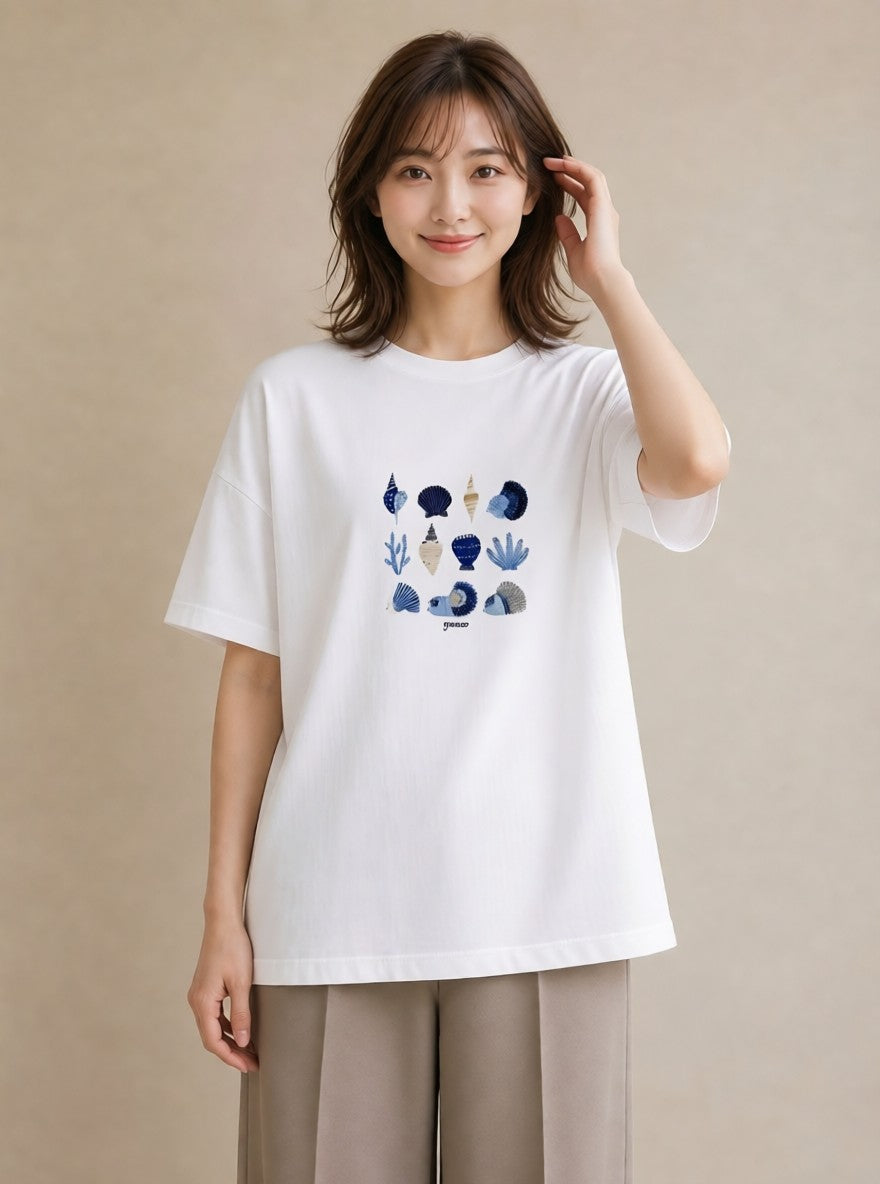グラフィックTシャツ レディース 貝 海の生き物 海 イラスト お揃い 親子 白T YMAZO