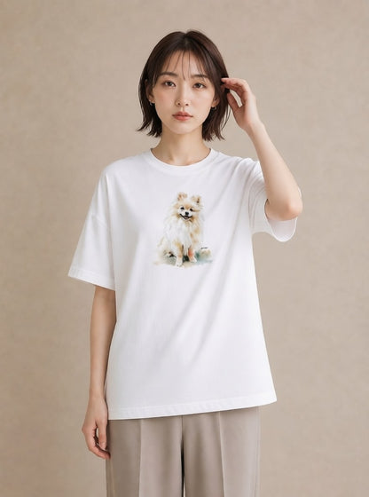 Tシャツ レディース 愛犬 犬 いぬ イラスト きれいめカジュアル 普段着 週末コーデ 白T YMAZO