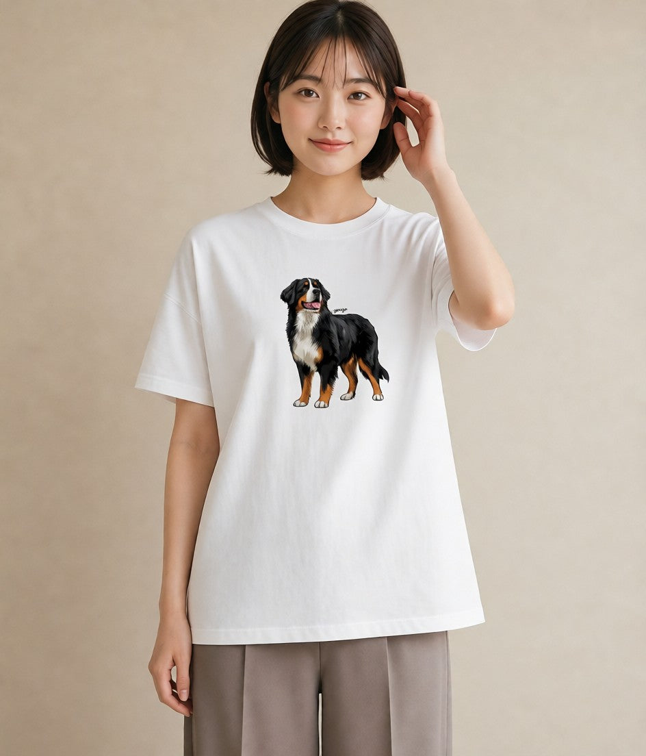 グラフィックTシャツ レディース バーニーズマウンテンドッグ 犬 いぬ イラスト ペアコーデ 秋コーデ 白T YMAZO
