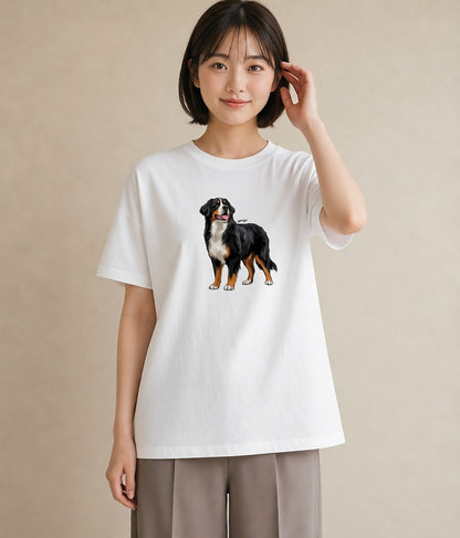 グラフィックTシャツ レディース バーニーズマウンテンドッグ 犬 いぬ イラスト ペアコーデ 秋コーデ 白T YMAZO