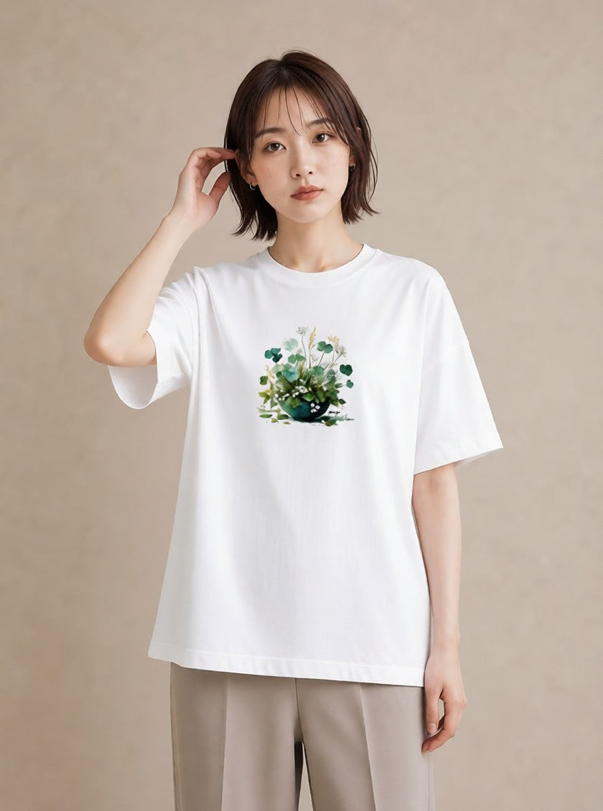 半袖Tシャツ レディース ハーブ 植物 ボタニカル イラスト ゆるコーデ レイヤード 友達ギフト 白T YMAZO